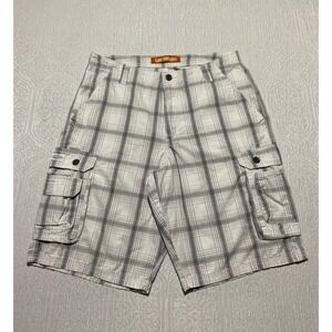 Lee Dungarees Men's Plaid Cargo Shorts Size 33 White Gray‎ Casual Lightweight